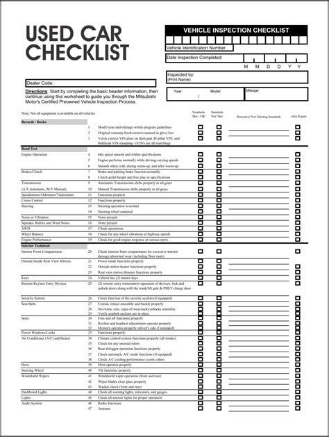 Best Printable Vehicle Inspection Checklist PDF For Free At Printablee