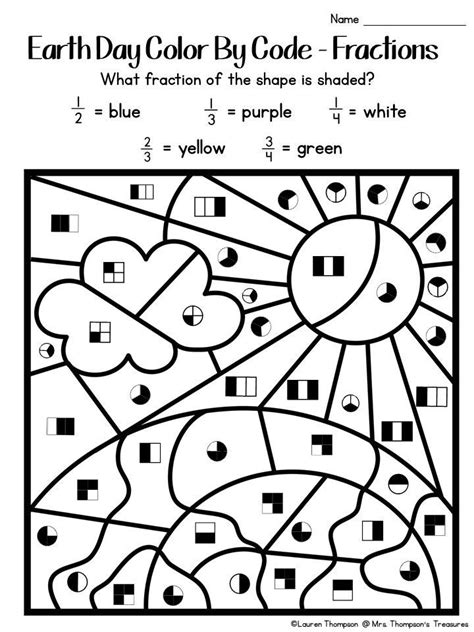 Free Color By Fractions For Earth Day Fractions Second Grade Math