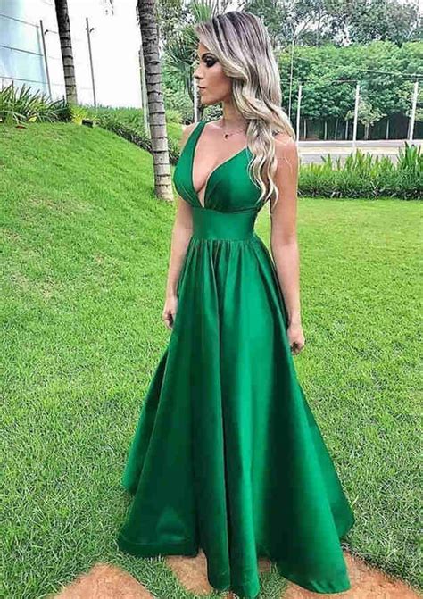 a line princess v neck long floor length satin simple prom dress with pleated prom dresses