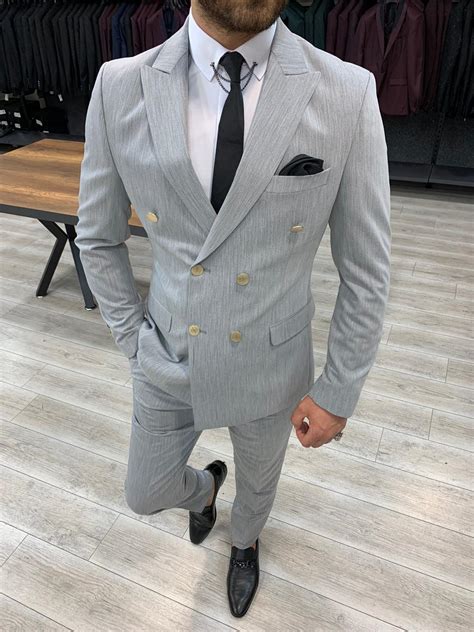 buy gray slim fit double breasted suit by bespokedailyshop