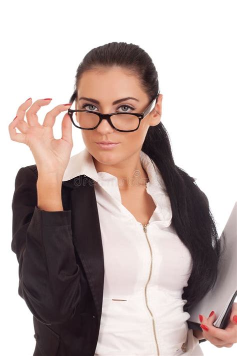 Portrait Of Young Woman Looking Over Glasses Stock Image Image Of Attractive Woman 27917691