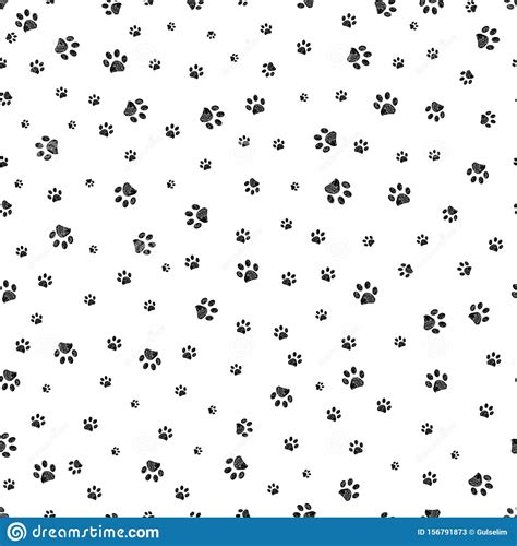 Trace Brown Doodle Paw Prints Seamless Pattern Stock Vector