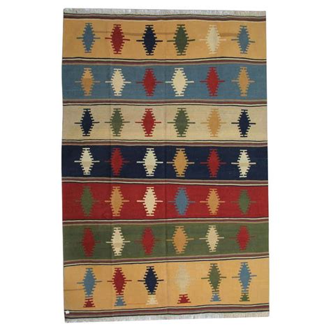 Vintage Striped Kilim Handmade Flatweave Beige Wool Rug For Sale At 1stdibs