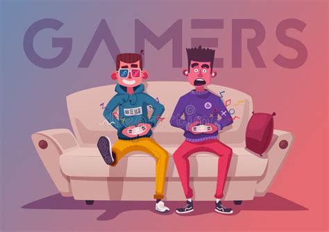 Friends Is Gaming Gamers Playing Video Game Cartoon Vector