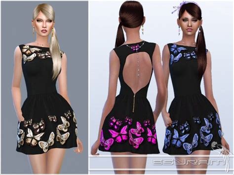 The Sims Resource Butterfly Crepe Dress By Esyram • Sims 4 Downloads