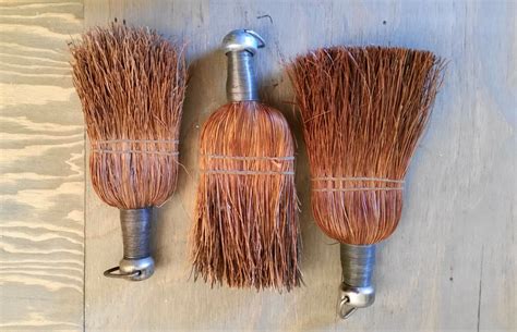 Three Vintage Straw Whisk Brooms With Metal Wire Tops Rustic Etsy