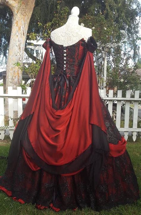 Gothic Wedding Belle Redblack Lace Fantasy Gown Upscale Etsy In 2021