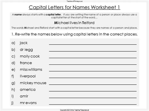Capital Letters Names Worksheet 1