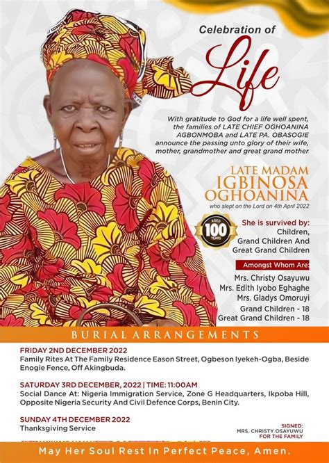 Funeral Poster For Celebration Of Life