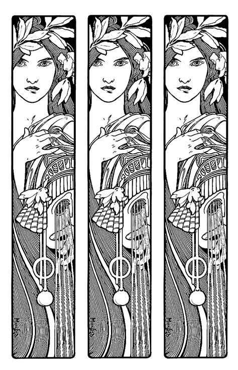 Mucha Triptych Art Nouveau Adult Coloring Pages