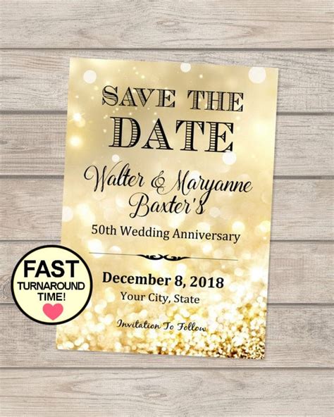 50th Anniversary Save The Date Card Formal Elegant Save The Date Card