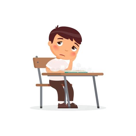 Sad Schoolboy Doing Homework Stock Vector Illustration Of Person