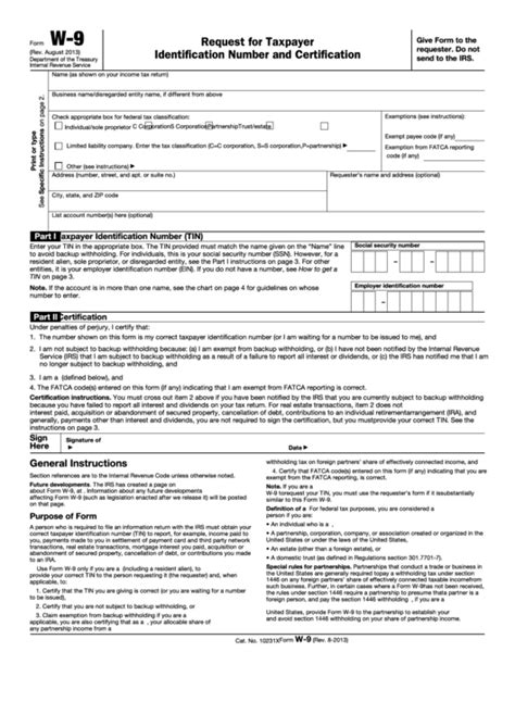 Fillable Form W 9 Request For Taxpayer Identification Number And