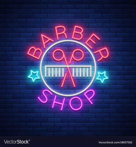 Barber Shop Logo Neon Sign Logo Design Elements Vector Image