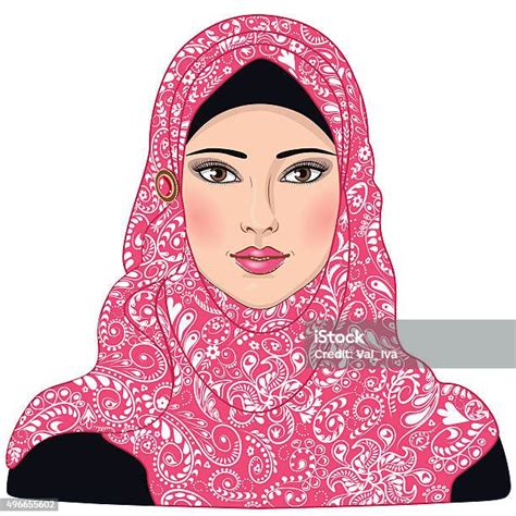 muslim girl dressed in pinkwhite hijab stock illustration download image now women