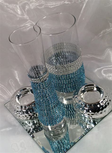 Wedding Centerpiece Rhinestone Glass Cylinder Vase Set