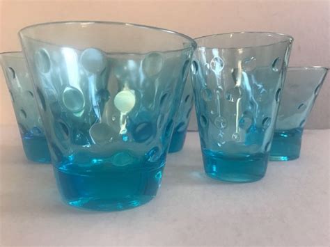 Hazel Atlas Capri Dots Glasses Turquoise Mix And Match Water Glass