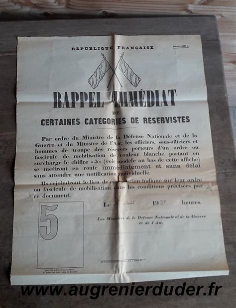 Nous avons identifié un problème potentiel de sécurité sur ce produit. Affiche rappel des réservistes 1939 France