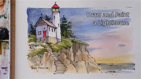 How To Draw And Paint A Lighthouse Line And Wash Watercolor Peter