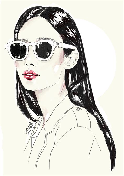 Japanese Girl Sunglasses Draw Graphic Digital Art Red Monochrome Cris Goms Sketch Videos