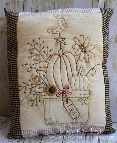 Handmade Primitive Fall Bouquet Pillow Embroidery Country Primitive