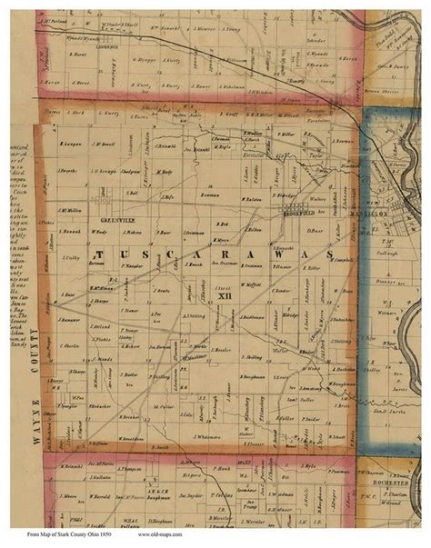 Tuscarawas Ohio 1850 Old Town Map Custom Print Stark Co Old Maps