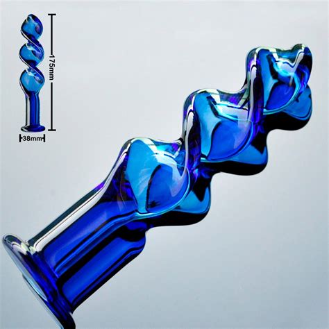38mm Blue Spin Pyrex Glass Anal Dildo Butt Plug Crystal Fake Penis