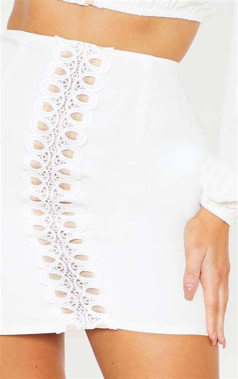 white crochet lace detail frill hem mini skirt prettylittlething