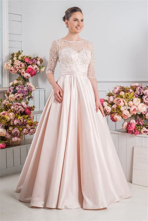 Blush Pink Long Sleeve Wedding Dress Corset Bridal Gown Winter Etsy