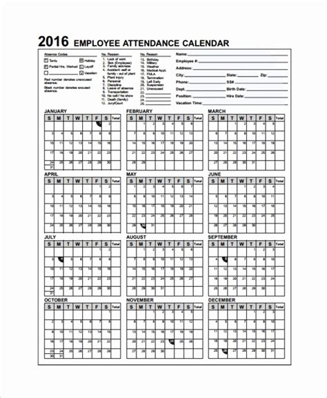 Free Printable Employee Attendance Forms 2021 Calendar Template