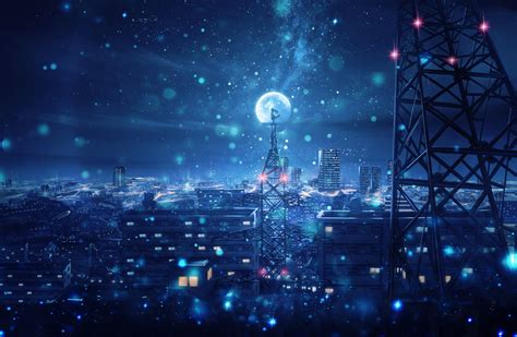 Fondo de paisaje nocturno con luna vector gratis. Sweat Dream Anime Original Chica Luna Tokyo Tower Noche ...