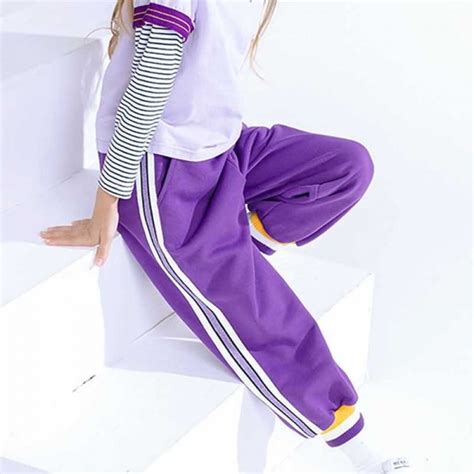 Purple Stripe Side Elastic Waist Sport Pants Sport Pants Pants