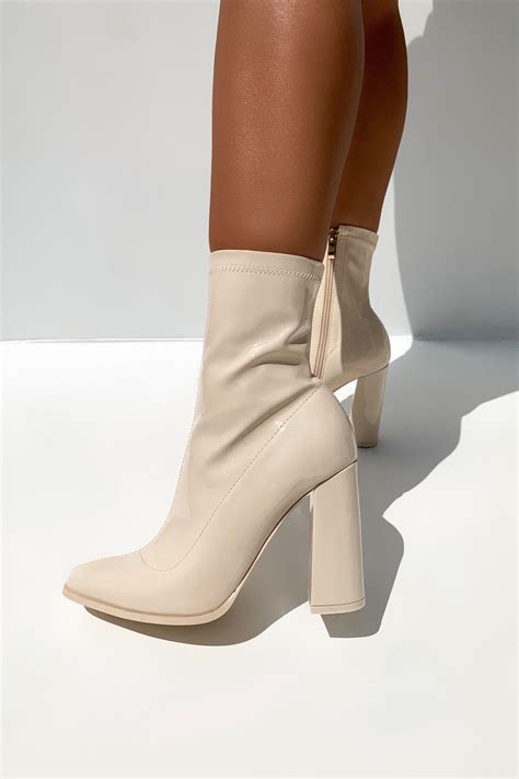 Beautiful Shoes Most Beautiful Nude Boots Dream Shoes Patent Leather Block Heels Taupe