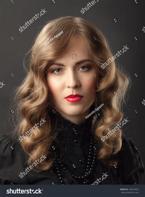 Beautiful Blond Woman Vintage Style Portrait Stock Photo