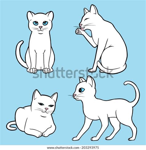 Set Cute White Cats Stock Vector Royalty Free 203293975 Shutterstock