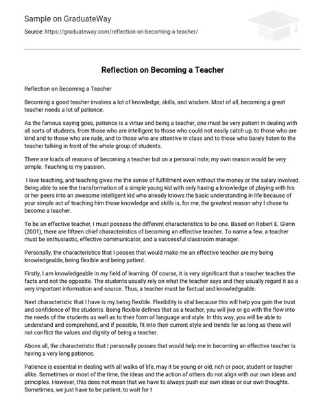 ⇉reflection On Becoming A Teacher Essay Example Graduateway