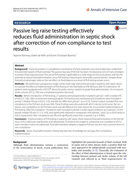 Pdf Passive Leg Raise Testing Effectively Reduces Fluid