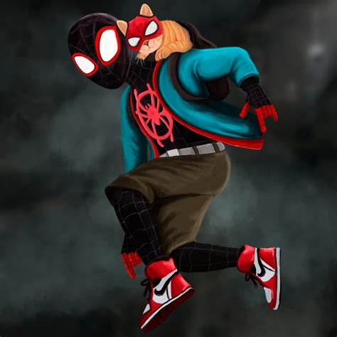Spiderman Miles Morales With Spider Cat Domestika