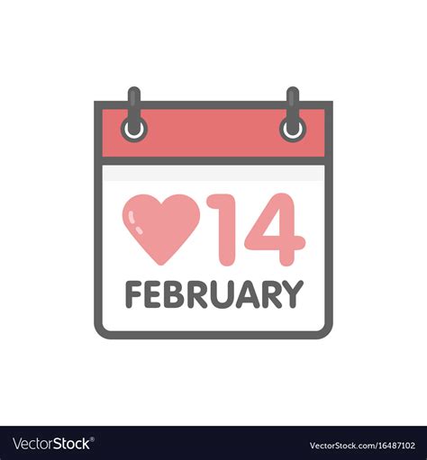 Calendar Icon 14 February Valentines Day Vector Image