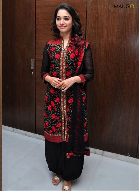 Tamanna Bhatia Black Georgette Replica Patiala Suit Fashion Salwar