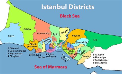 Estambul distritos mapa Mapa de área de estambul Turquía