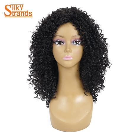 silky strands medium length afro kinky curly wig synthetic for african american black women with