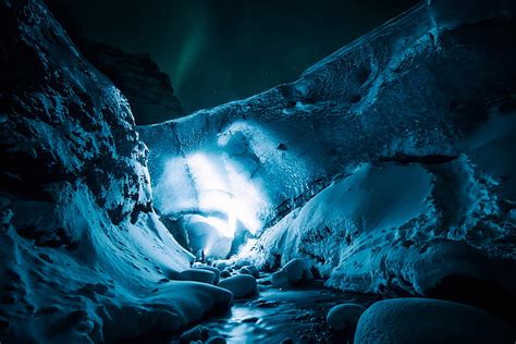 Hd Wallpaper Ice Cave Glacier Man Snow Nature Blue Cold