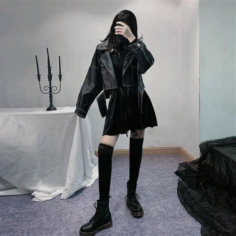 cool black pu short jacket in 2021 bad girl outfits black outfit korean black outfit