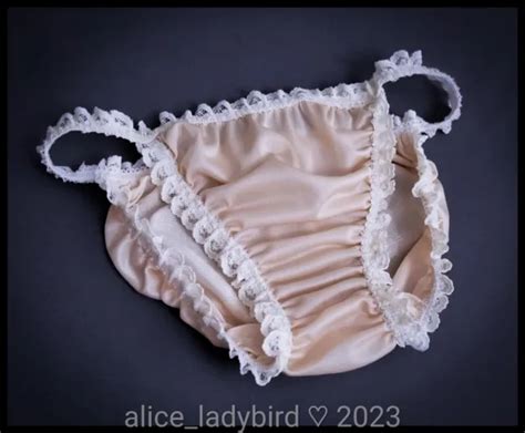 sweet vintage all nylon string bikini panties silky satin brief lace ~s m 33 00 picclick