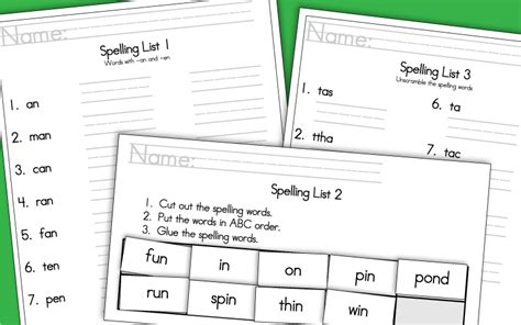 First Grade Spelling Lists