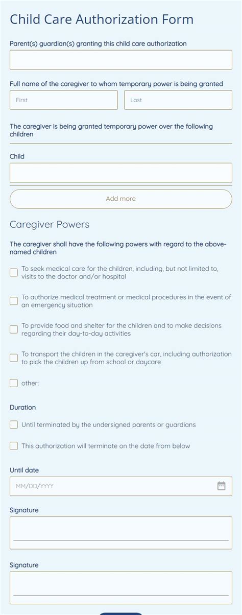 Child Care Emergency Form Template 123 Form Builder