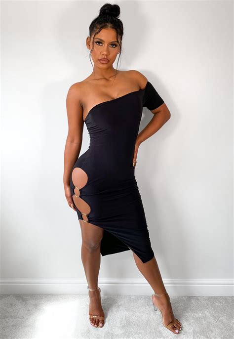 Black Slinky Bardot Cut Out Thigh Mini Dress Missguided
