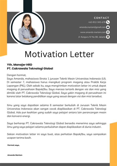 Contoh Motivation Letter Besasiswa