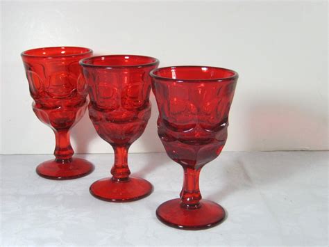 Vintage Ruby Red Fostoria Argus Goblets Wine Glasses Glassware